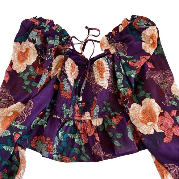 Band of the Free Floriane Purple Floral Print Crop Top Blouse Women’s Medium - Picture 8 of 9